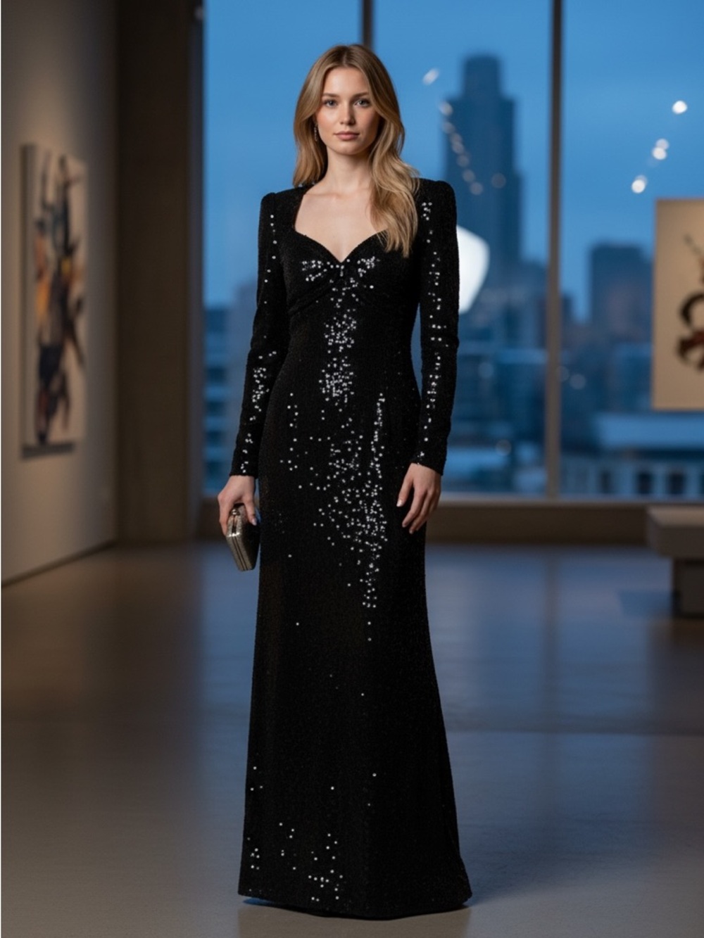 Yearick Vintage Black Sequin Embellished Gown Size 12